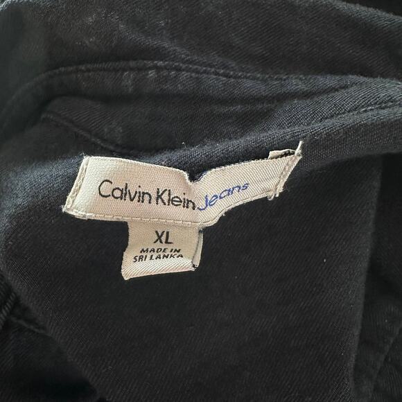Calvin Klein Jeans Denim Shirt Dress WMNS XL Mini Button Up Black Long Sleeves - Picture 5 of 9